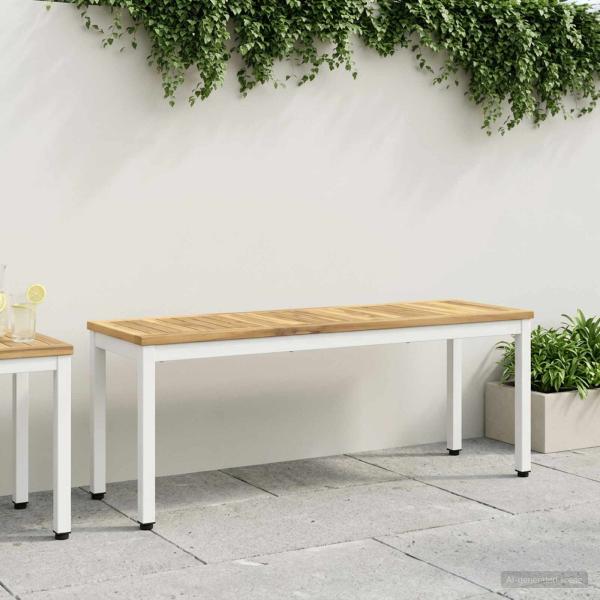 ARDEBO.de - Gartenbank 108,5 x 35 x 45 cm Massivholz Akazie Weiß