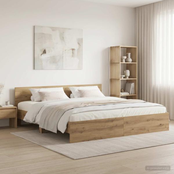 ARDEBO.de - Bettgestell mit Kopfteil Artisan-Eiche 200 x 200 cm