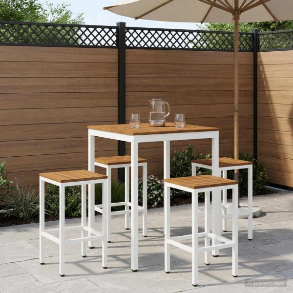 ARDEBO.de - Gartenbar-Tisch NAARDEN Natur und Weiß 80 x 80,5 x 105 cm