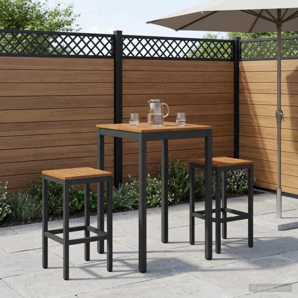 ARDEBO.de - Gartenbar-Tisch Natürlich und Schwarz 60 x 60,5 x 105 cm