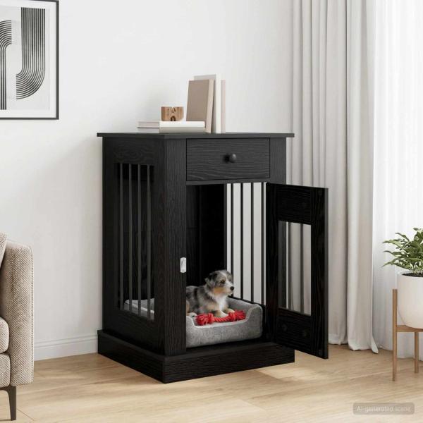 ARDEBO.de - Hundekäfigmöbel Schwarz Eichen-Optik 50 x 47,5 x 80 cm