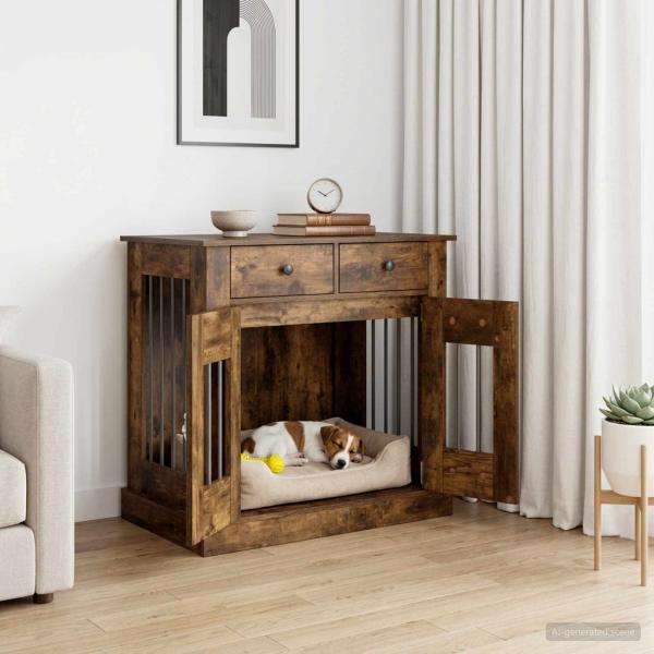 ARDEBO.de - Hundekäfigmöbel Räuchereiche 80 x 47,5 x 80 cm Holzwerkstoff