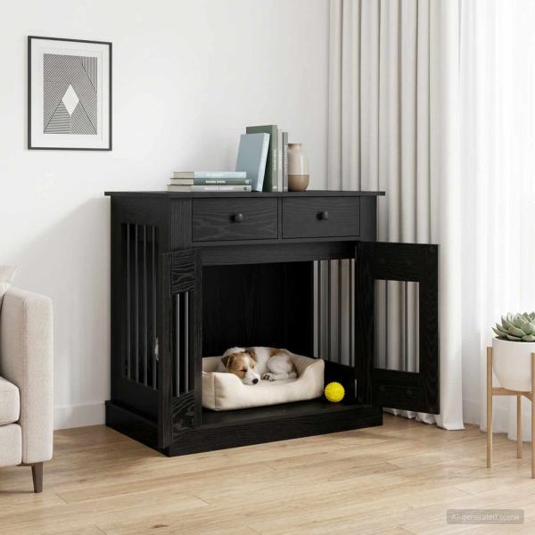 ARDEBO.de - Hundekäfigmöbel Schwarz Eichen-Optik 80 x 47,5 x 80 cm