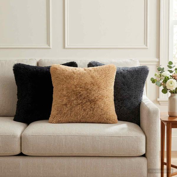 ARDEBO.de - Kissen mit Kissen HEERLEN 2 Stk. Taupe PV Fleece