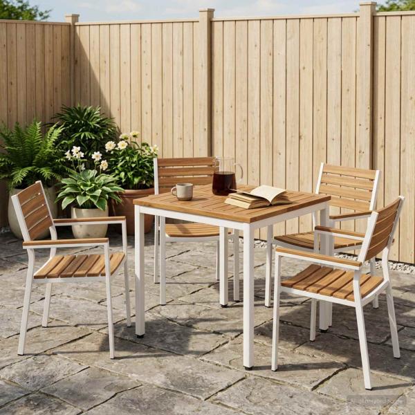 ARDEBO.de - Gartentisch Natürlich und Weiß 60 x 60,5 x 75 cm