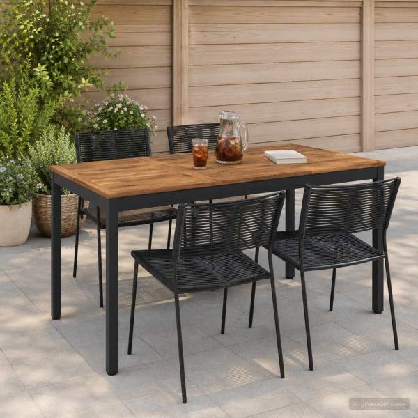 ARDEBO.de - Gartentisch Natürlich und Schwarz 141 x 80,5 x 75 cm