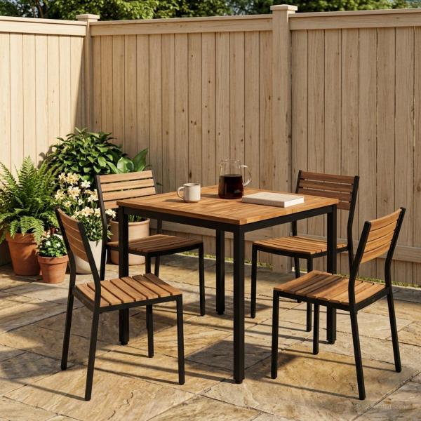 ARDEBO.de - Gartentisch Natürlich und Schwarz 70 x 68,5 x 75 cm