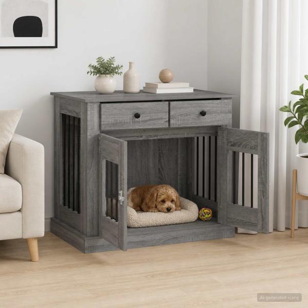 ARDEBO.de - Hundekäfigmöbel Sonoma-Grau 90 x 47,5 x 80 cm Holzwerkstoff