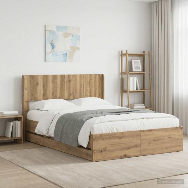 ARDEBO.de - Bettgestell mit Stauraum und Kopfteil Artisan Oak 120 x 200 cm