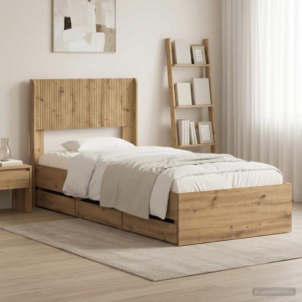 ARDEBO.de - Bettgestell mit Stauraum und Kopfteil Artisan Oak 90 x 200 cm