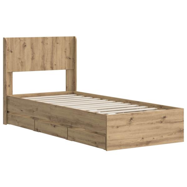 Bettgestell mit Stauraum und Kopfteil Artisan Oak 90 x 200 cm
