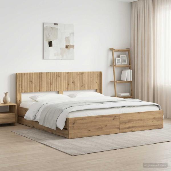 ARDEBO.de - Bettgestell mit Stauraum und Kopfteil Artisan Oak 180 x 200 cm