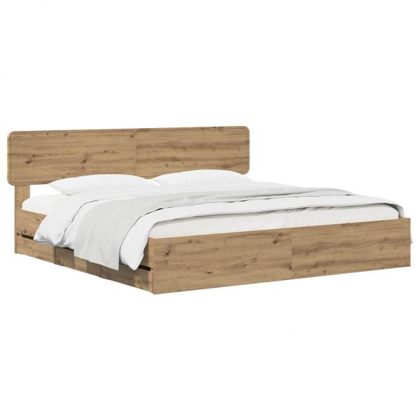 Bed Frame with Storage and Headboard Artisan Oak 180 x 200 cm