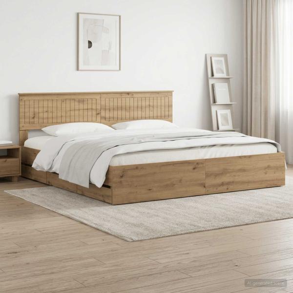 ARDEBO.de - Bed Frame with Storage and Headboard Artisan Oak 180 x 200 cm