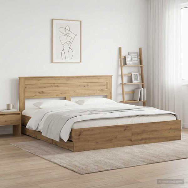 ARDEBO.de - Bed Frame with Storage and Headboard Artisan Oak 180 x 200 cm