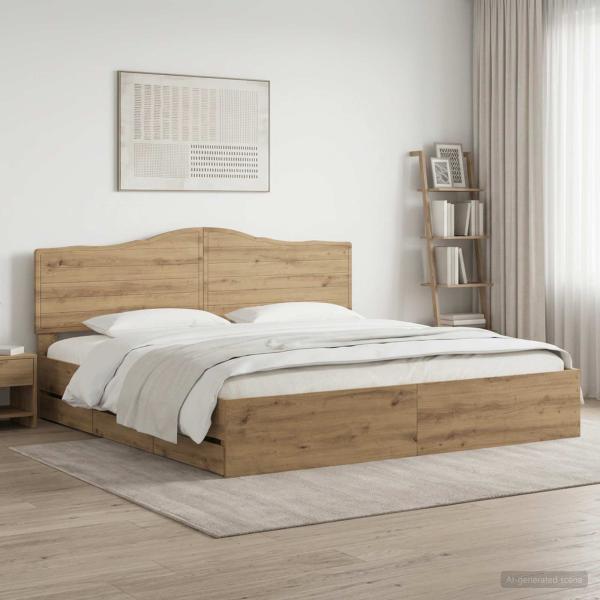 ARDEBO.de - Bed Frame with Storage and Headboard Artisan Oak 180 x 200 cm