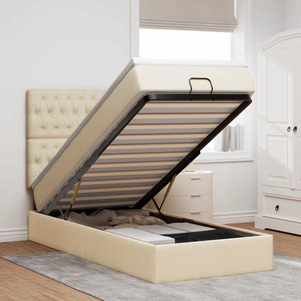 ARDEBO.de - Ottoman-Bett mit Matratze & LEDs Creme 80x200 cm Stoff