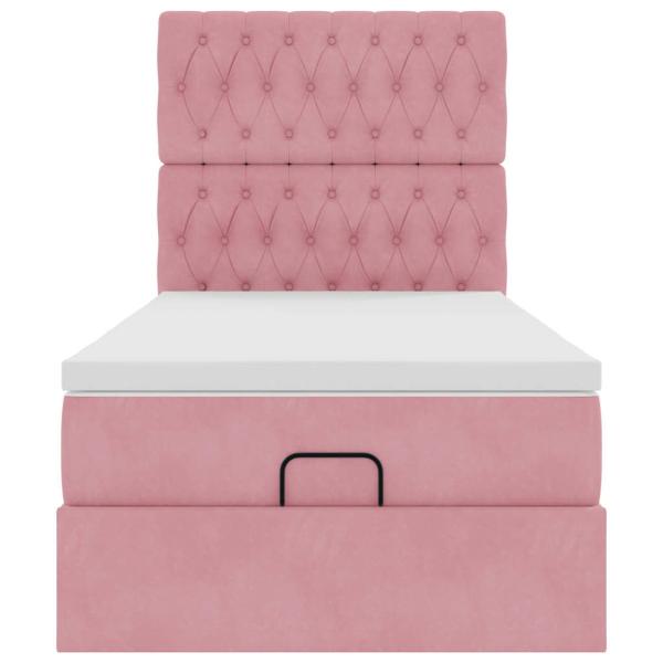 Ottoman-Bett mit Matratzen & LEDs Rosa 90x190 cm Samt