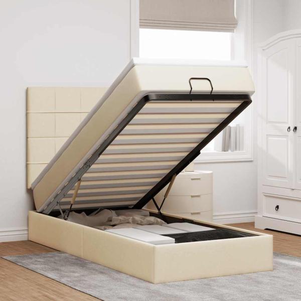 ARDEBO.de - Ottoman-Bett mit Matratze Creme 80x200 cm Stoff