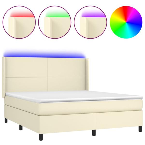 Boxspringbett mit Matratze & LED Creme 160x200 cm Kunstleder