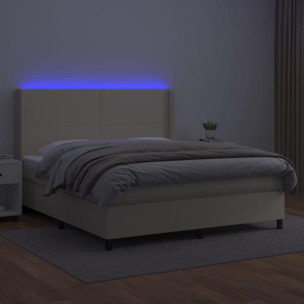 Boxspringbett mit Matratze & LED Creme 160x200 cm Kunstleder