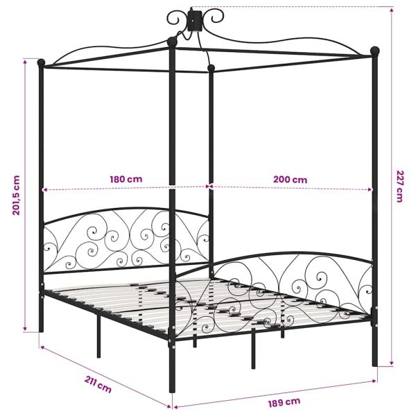 Himmelbett-Gestell Schwarz Metall 180 x 200 cm
