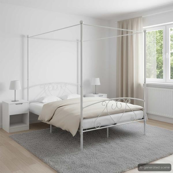 ARDEBO.de - Himmelbett-Gestell Weiß Metall 160 x 200 cm