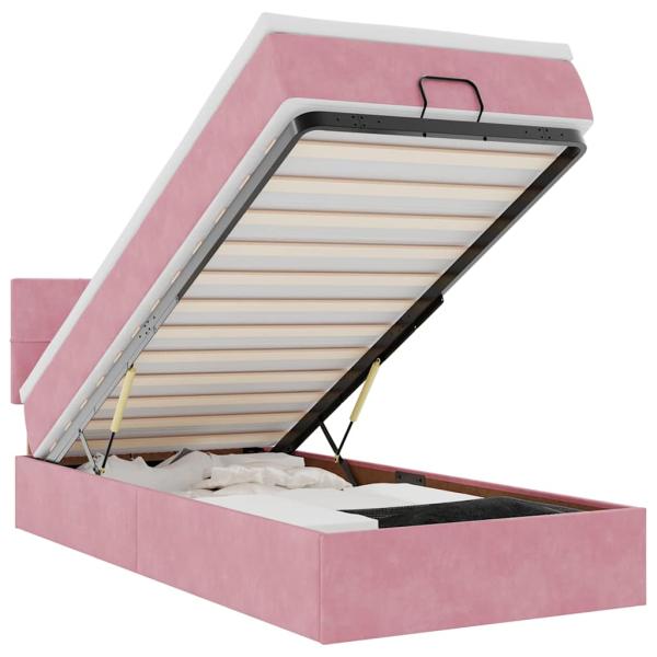 Ottoman-Bett mit Matratze & LEDs Rosa 100x200 cm Samt
