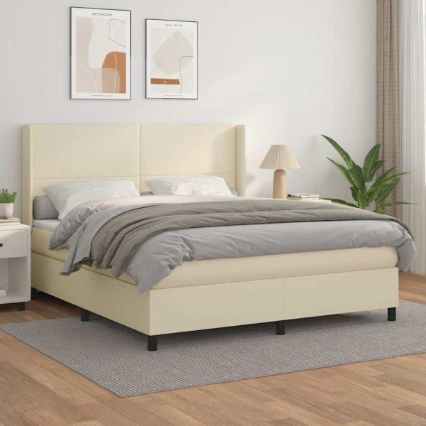 ARDEBO.de - Boxspringbett mit Matratze Creme 160x200 cm Kunstleder