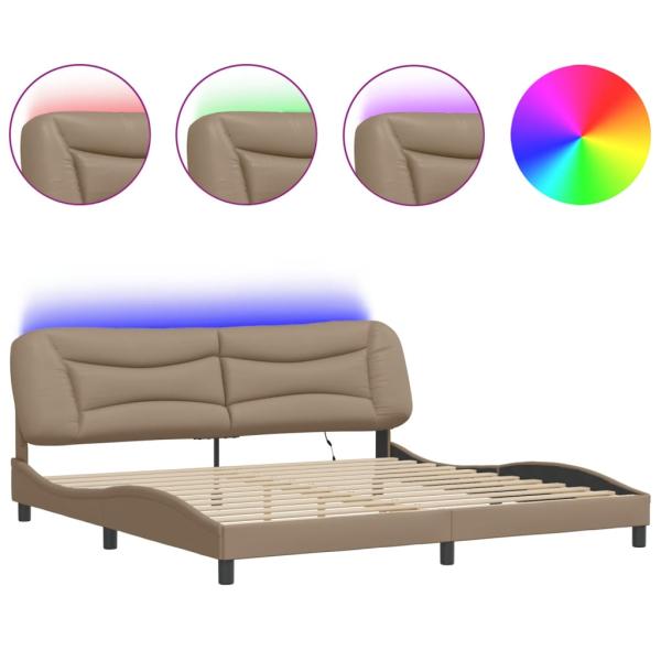 Bettgestell mit LED ohne Matratze "Hvar" Cappuccino-Braun 200x200 cm