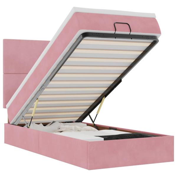 Ottoman-Bett mit Matratzen & LEDs Rosa 90x190 cm Samt