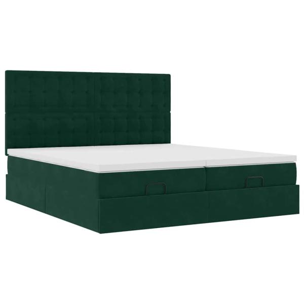 Ottoman-Bett mit Matratzen & LEDs Dunkelgrün 160x200 cm Samt
