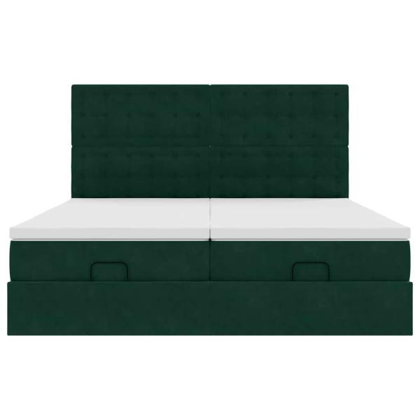 Ottoman-Bett mit Matratzen & LEDs Dunkelgrün 160x200 cm Samt