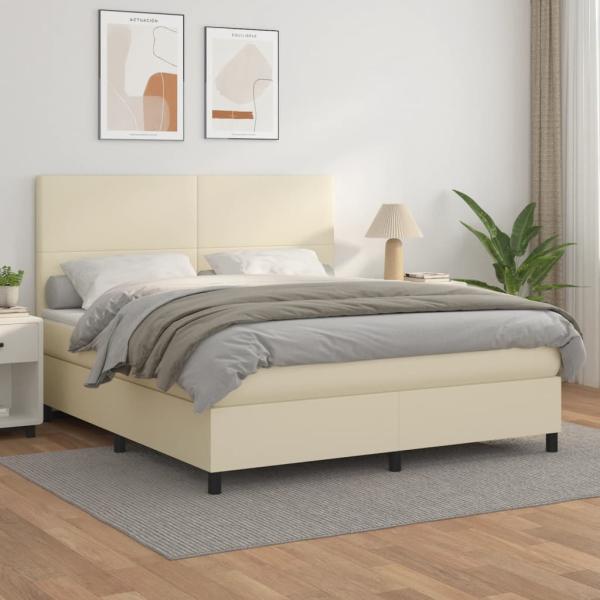 ARDEBO.de - Boxspringbett mit Matratze Creme 160x200 cm Kunstleder