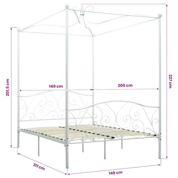 Himmelbett-Gestell Weiß Metall 140 x 200 cm