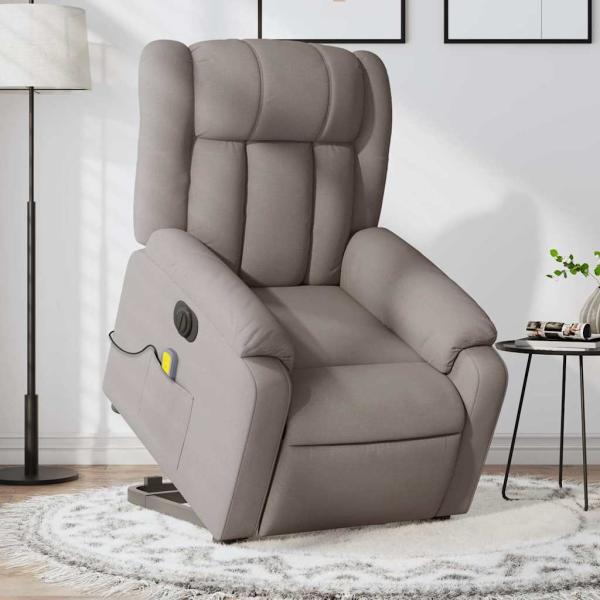 ARDEBO.de - Elektrischer Massagesessel mit Aufstehhilfe Taupe Stoff