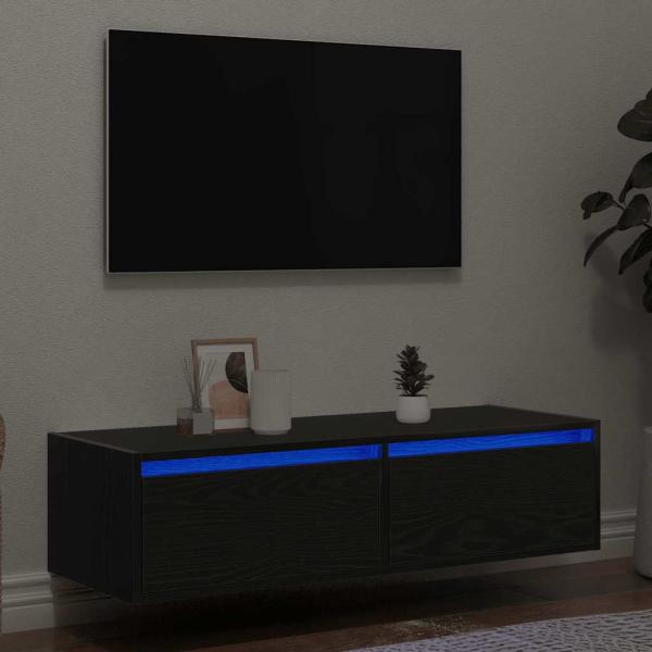 ARDEBO.de - TV-Schrank mit LED-Leuchten Schwarz Eichen-Optik 100x35,5x25 cm