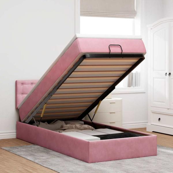 ARDEBO.de - Ottoman-Bett mit Matratze Rosa 90x190 cm Samt