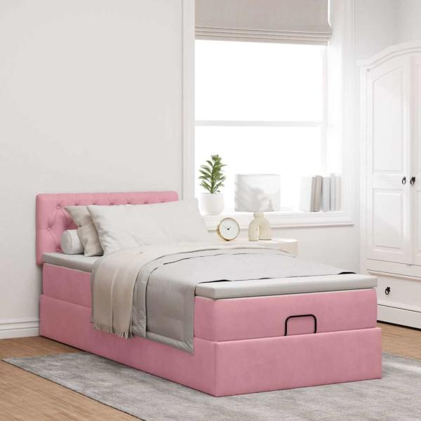 Ottoman-Bett mit Matratze & LEDs Rosa 90x190 cm Samt