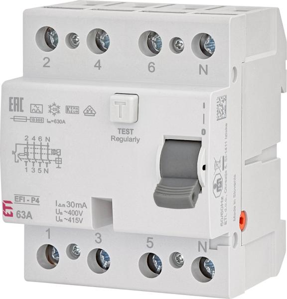 ARDEBO.de - FI-Schutzschalter 3-polig + N Typ A "EFI-P4" 63 A 30 mA 10 kA
