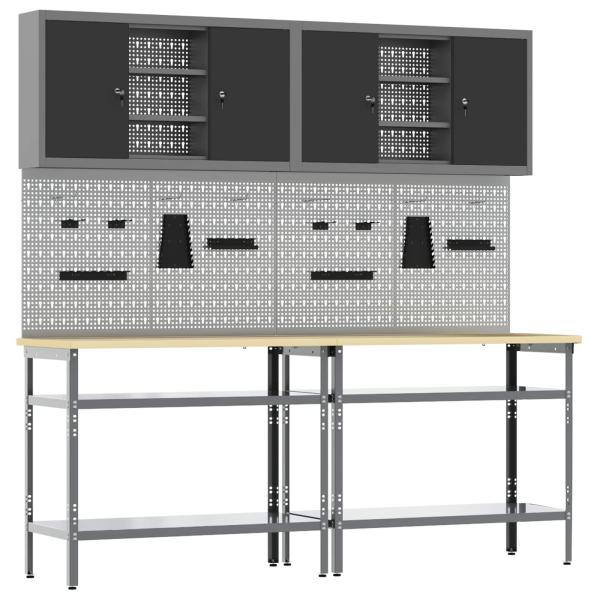 Werkbank-Set 8 stk. Schwarz und Grau Pulverbeschichteter Stahl