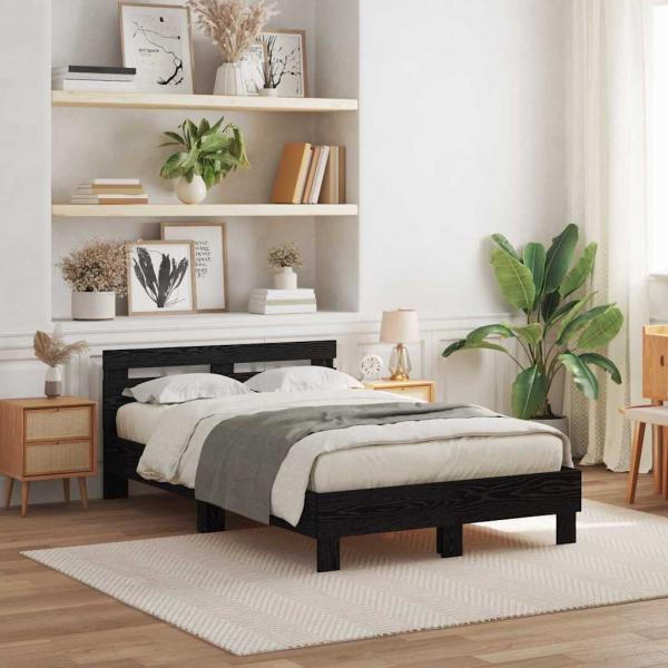 ARDEBO.de - Bettrahmen Schwarz Eichen-Optik 120 x 200 cm Holzwerkstoff