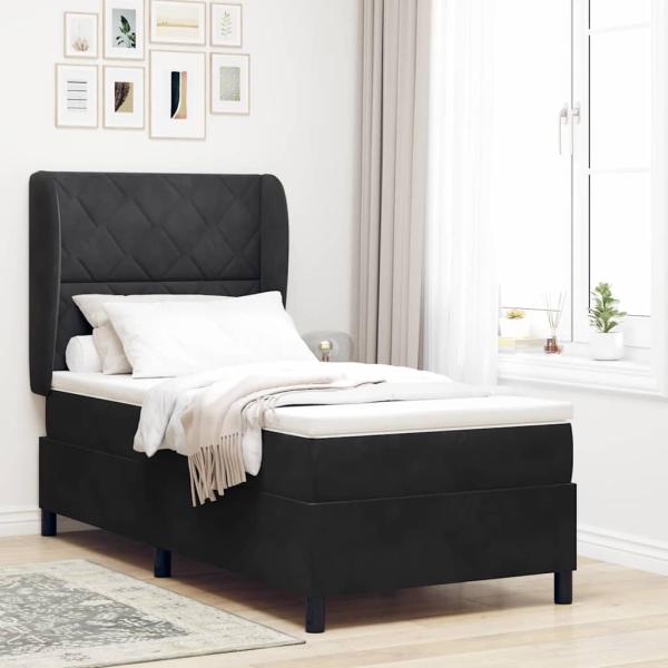 ARDEBO.de - Boxspringbett mit Kopfteil Schwarz 190 x 90 cm Samt