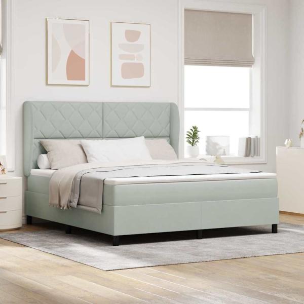 ARDEBO.de - Boxspringbett mit Kopfteil Hellgrau 200 x 180 cm Samt