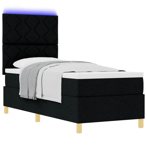 LED Boxspringbett mit Kopfteil Schwarz 80 x 200 cm Stoff