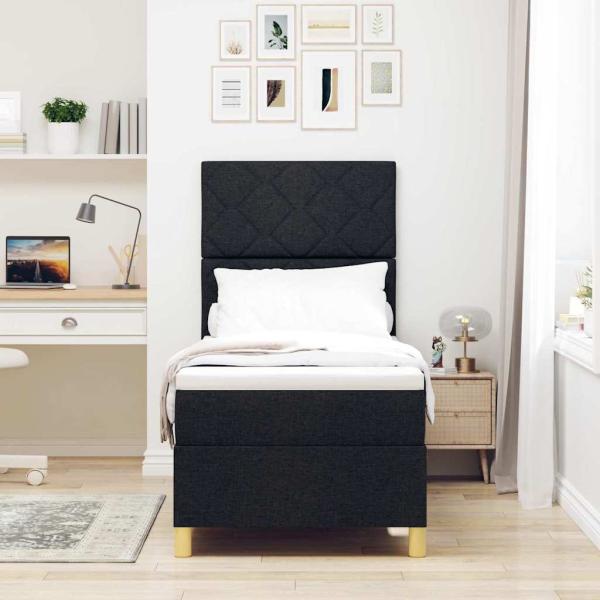 LED Boxspringbett mit Kopfteil Schwarz 80 x 200 cm Stoff