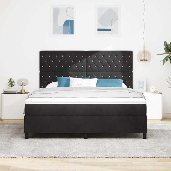 LED Boxspringbett mit Matratze Schwarz 180 x 200 cm Samt