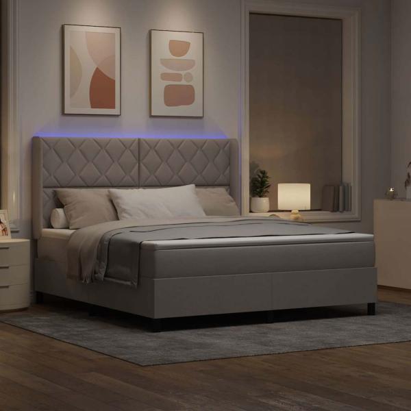 LED Boxspringbett mit Kopfteil Taupe 180 x 200 cm Stoff