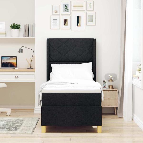 Boxspringbett mit LED-Lichtleisten Schwarz 80 x 200 cm Stoff