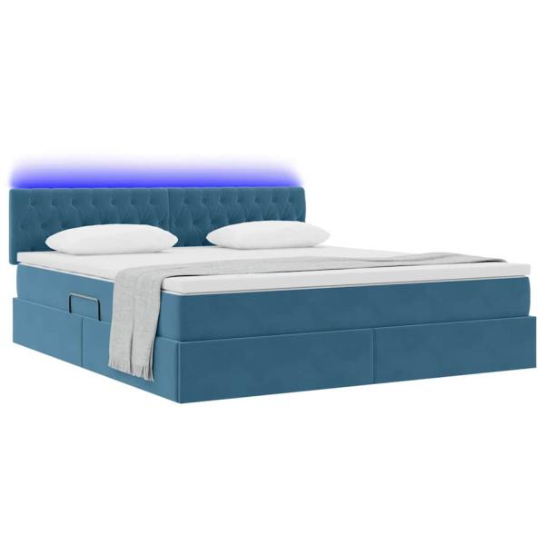 LED-Speicherbett mit Matratze Dunkelblau 180 x 200 cm Samt